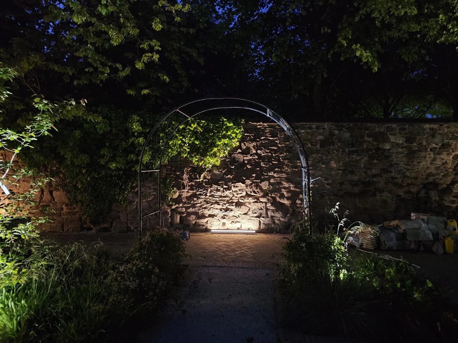 InControl architectural lighting on a stone garden wall